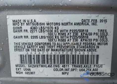 2015 Mitsubishi Outlander Sport Es from USA, damaged, VIN 4A4AP3AUXFE024636